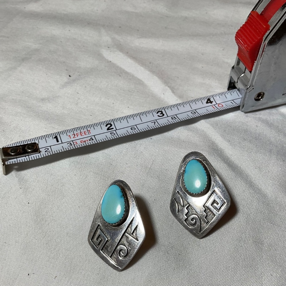 Silver and Turquoise post earrings - Picture 2 of 3